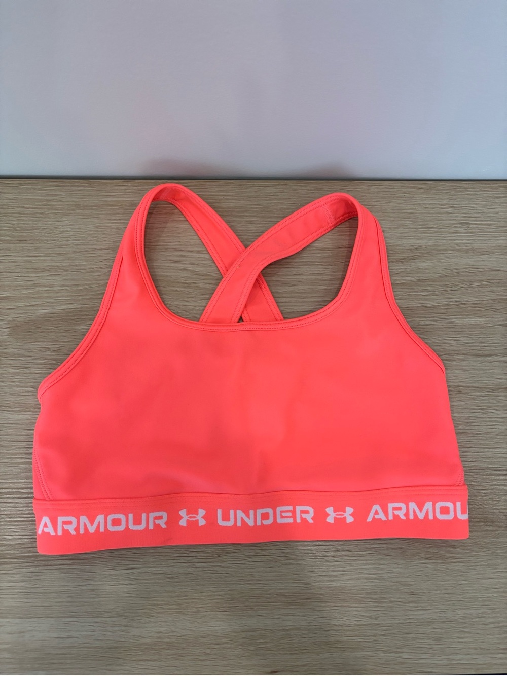Under Armour Neon Coral Crossback Sports Bra